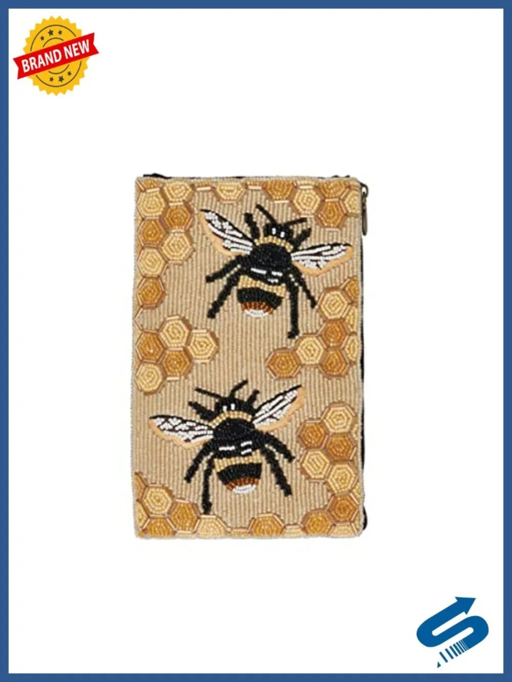Bamboo Trading Club Bag Bees Hand Beaded Wristlet Crossbody
